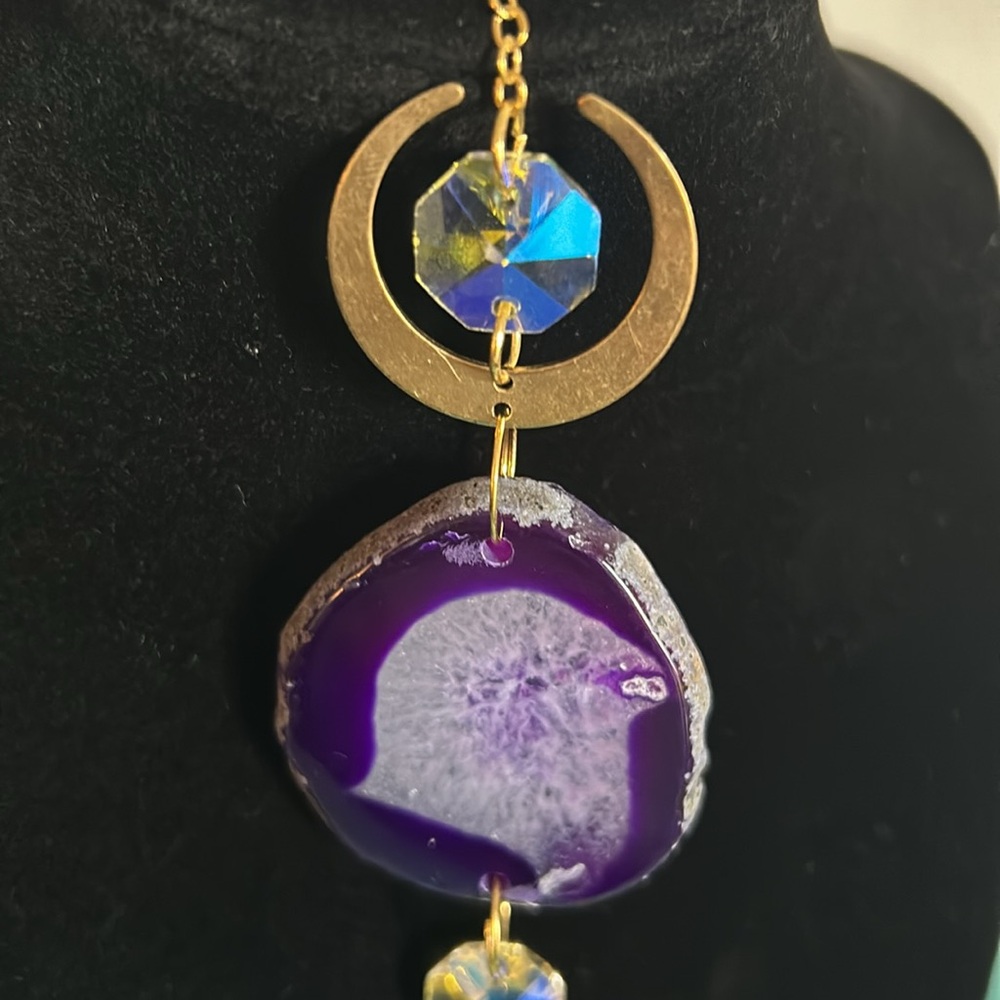 New Sliced Agate Suncatcher Celestial Lunar Moon, Stars Home and Garden Decor - Picture 4 of 6